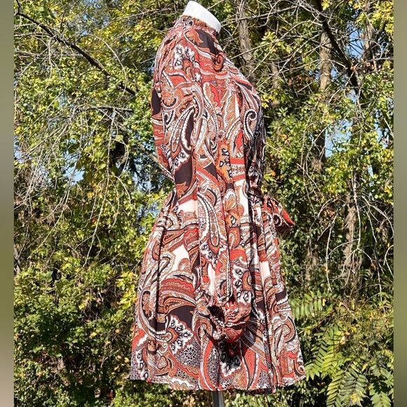 Flying Tomato Paisley Belted Long Sleeve Keyhole Mini Dress Size Medium New - Picture 5 of 12